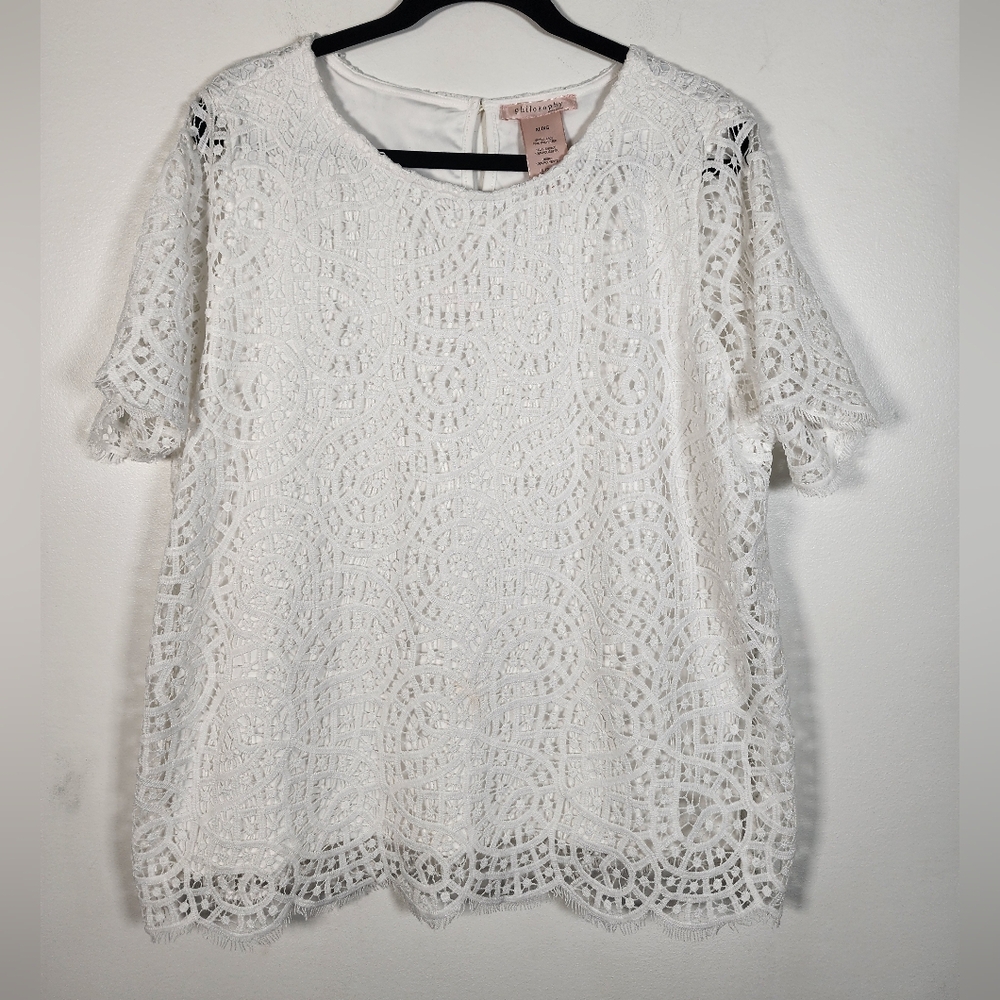 Philosophy White Crochet Lace Short Sleeve Blouse - Picture 2 of 7